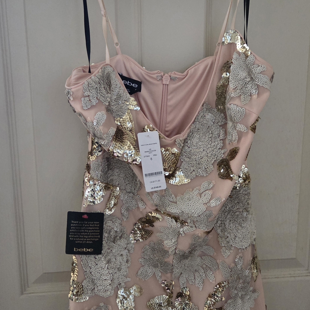 Bebe Blush and Metallic Sequin Dress